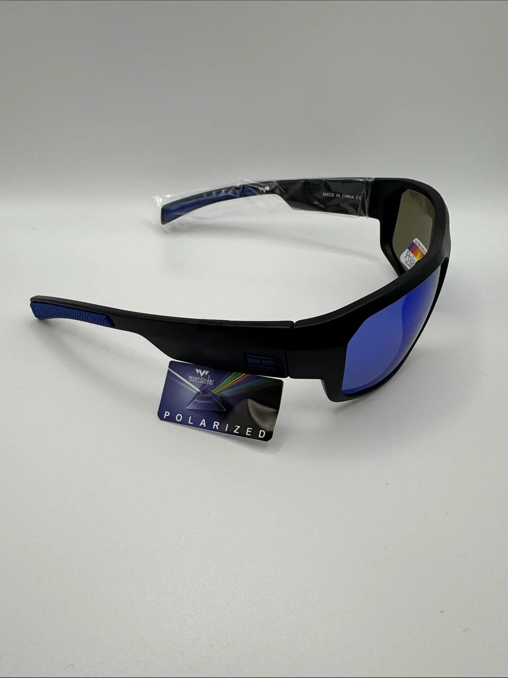 Sport Wrap Sunglasses with Blue Mirror Lenses